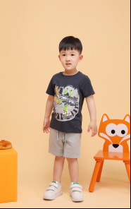 Children's casual dark gray short-sleeved + hemp gray shorts set
