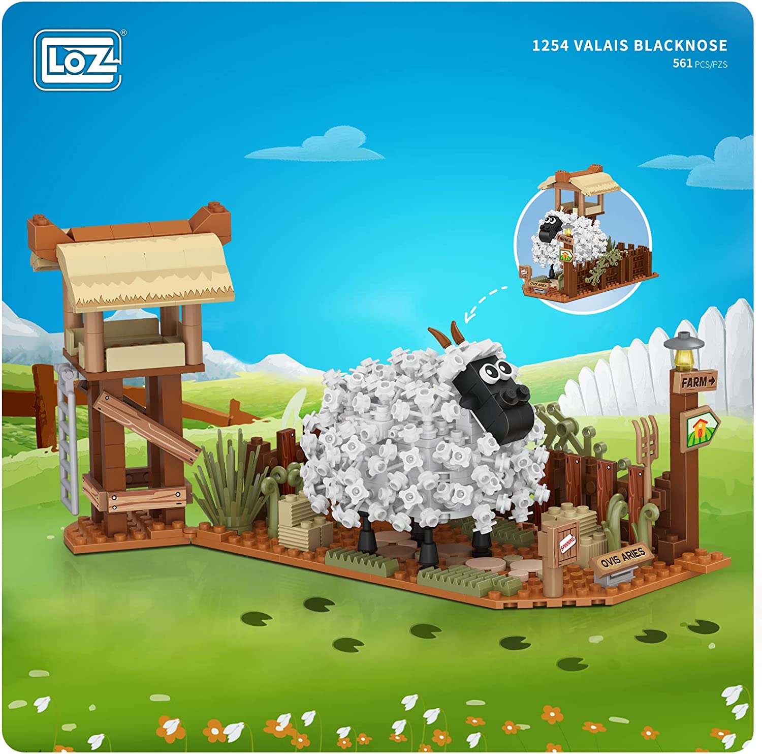 LOZ Valais Blacknose Farm Building Kit, Valais Blacknose Animal Display Set Unique Farm Decorating Ideas, Creative Building Projects (561 Pieces)