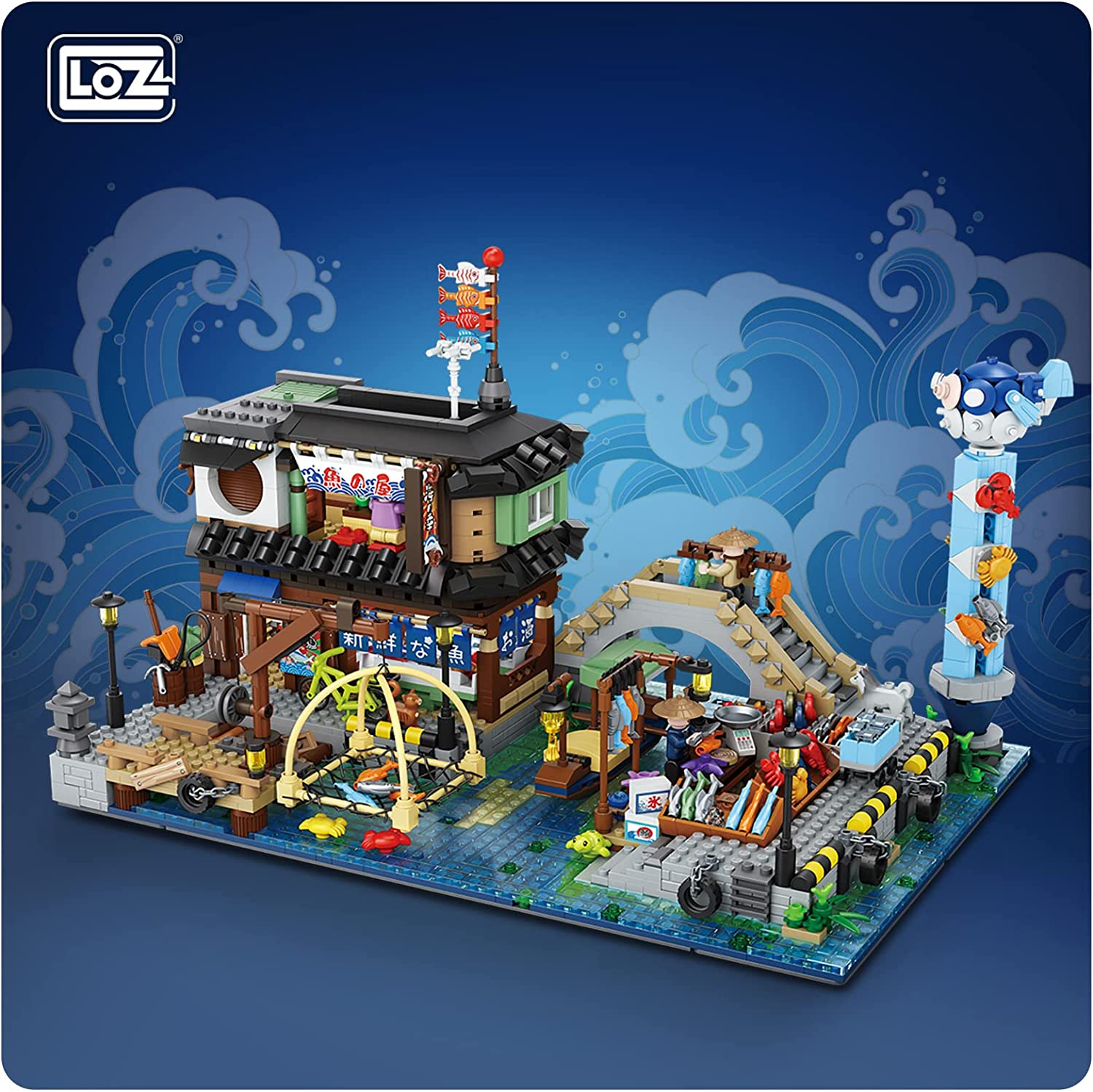 LOZ Japanese Fish Stall Building Blocks Kit for Kids Young People and Couple. Creative Building Blocks (2249 pcs)