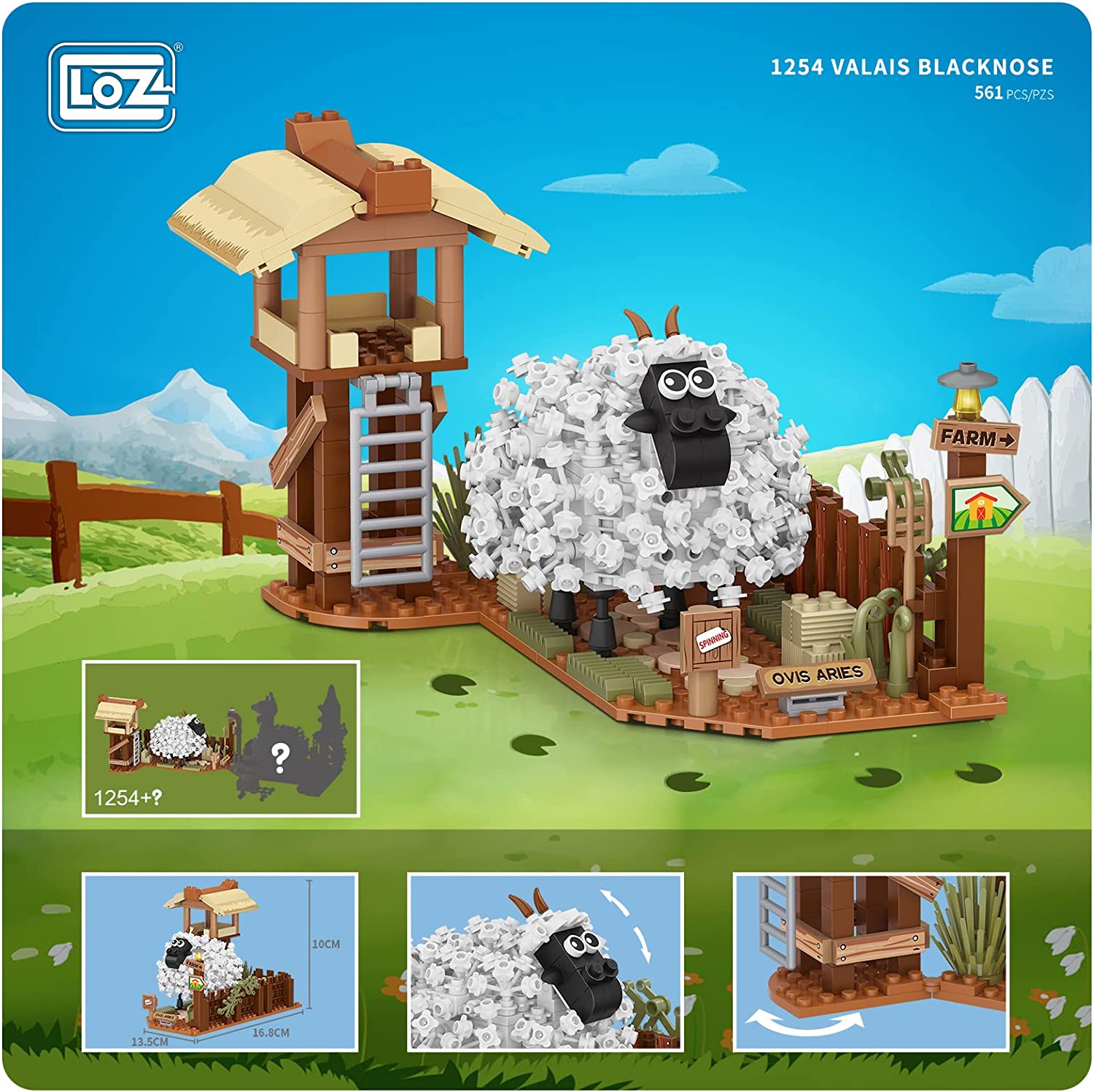 LOZ Valais Blacknose Farm Building Kit, Valais Blacknose Animal Display Set Unique Farm Decorating Ideas, Creative Building Projects (561 Pieces)