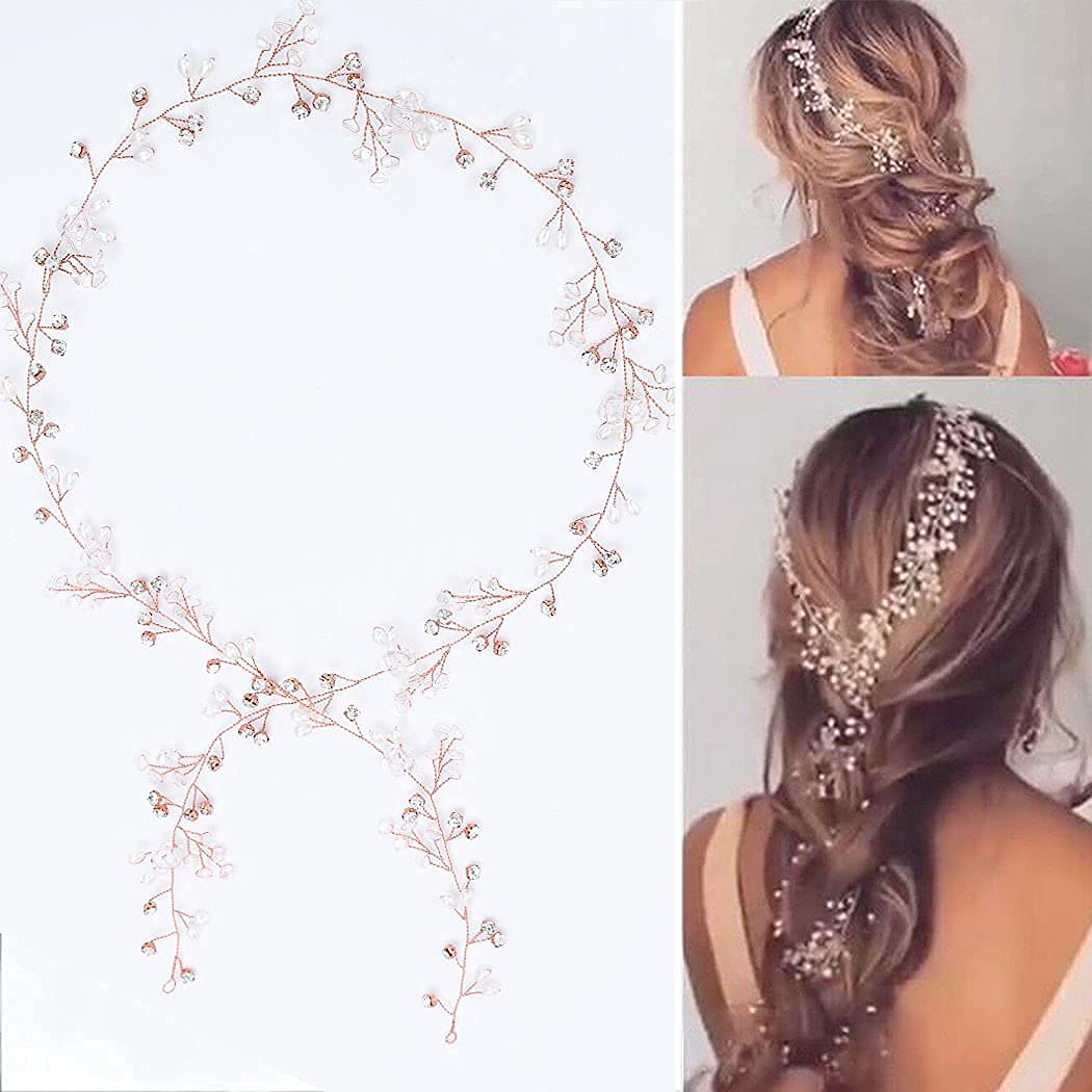 Wedding Hair Vine Silver Long Bridal Headband Hair Accessories for Bride and Bridesmaid (100cm / 39.3inches)