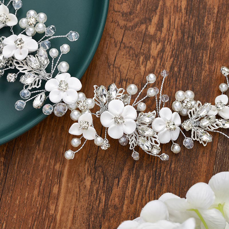 Flower Bride Wedding Hair Vine Crystal Bridal Hair Piece Pearl Headpiece Hair Accessories for Women and Girls