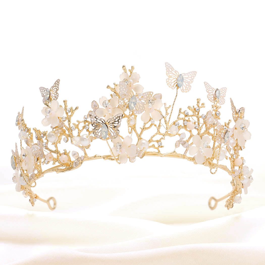 Queen Crown Gold Tiaras Butterfly Rhinestone Crowns Bridal Wedding Costmue Headpiece for Women and Girls