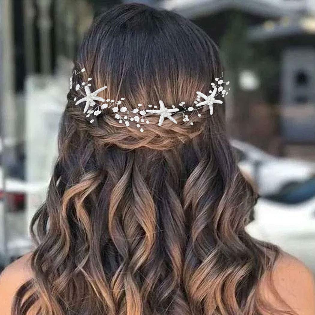 Starfish Bride Wedding Hair Vine Pearl Bridal Headpiece Beach Wedding Hair Accessories for Women and Girls
