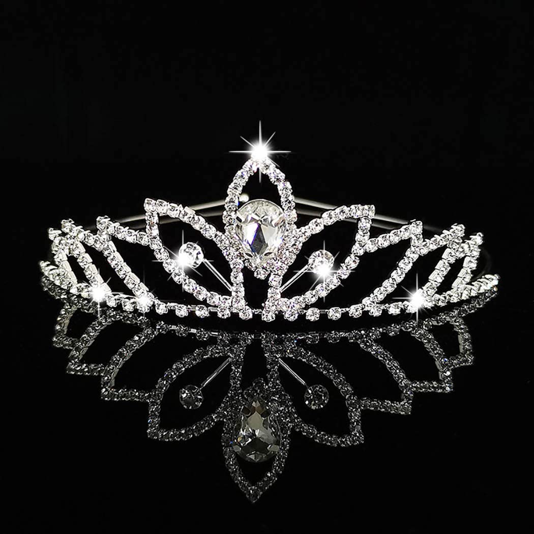 Silver Gilrs Tiaras Princess Rhinestone Crown Blue Crystal Crowns Birthday Party Headdress for Kids
