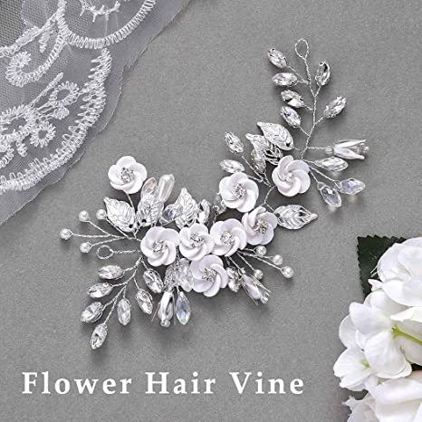 Silver Flower Bride Wedding Hair Vine Crystal Bridal Hair Piece Rhinestone Hair Accessories Leaf Hair Jewelry for Women and Girls