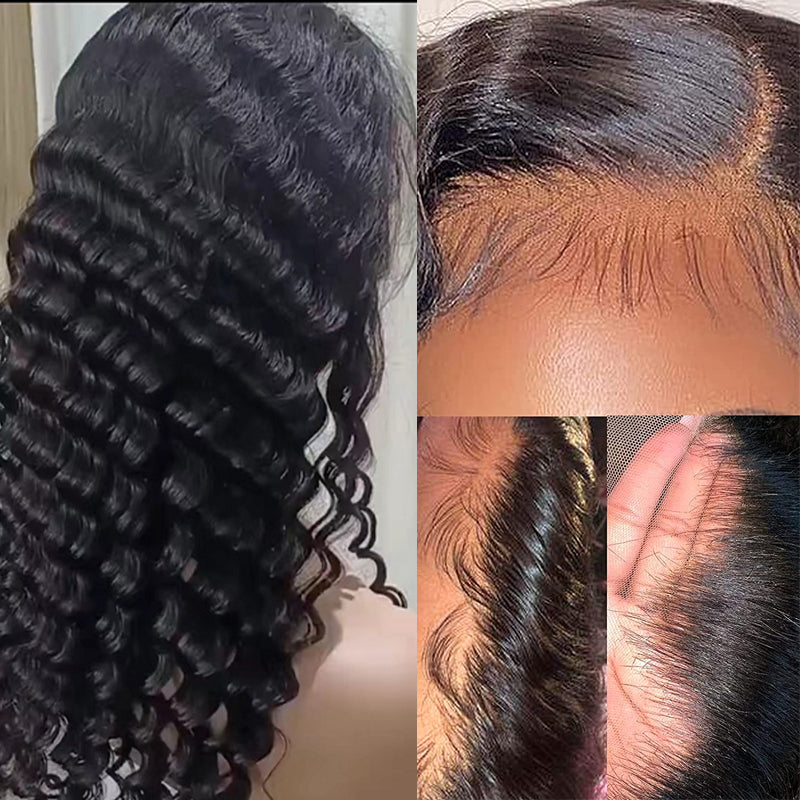 Deep Wave 4X4 Lace Closure 100% Human Virgin Hair Wig Natual Black