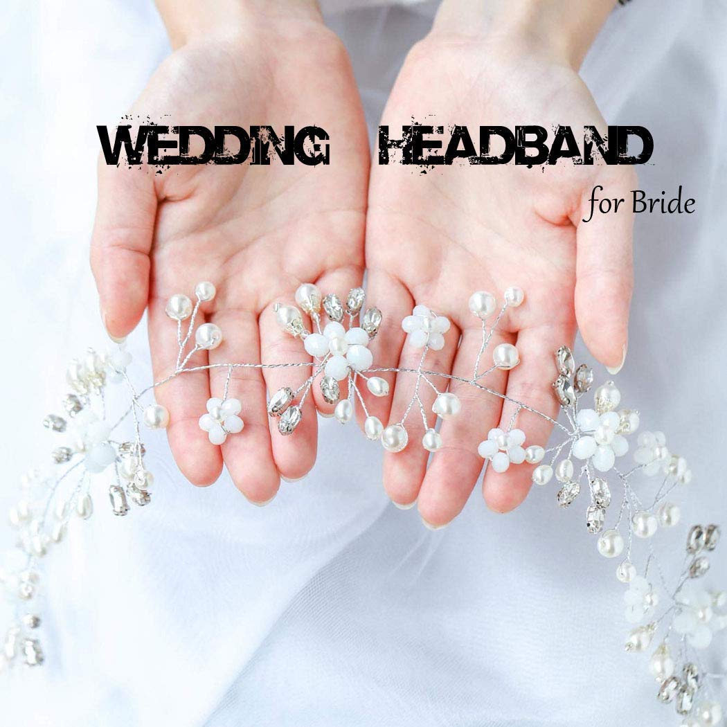 Wedding Crystal Flower Hair Vine Bridal Headpiece Headbands Wedding Hair Accessories for Brides (Silver)