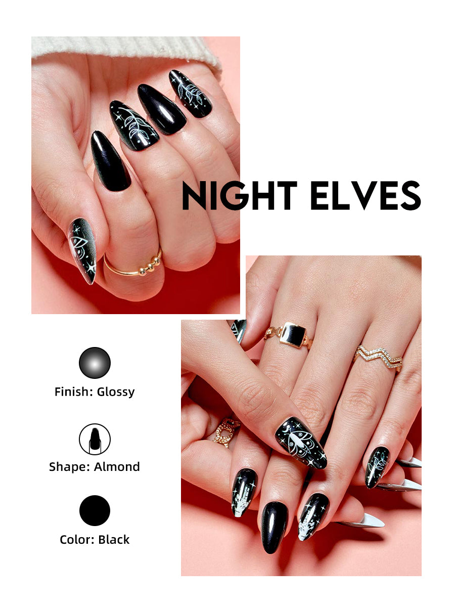 Women Fashion Mani Press On Nails Nude Night Elves/Almond