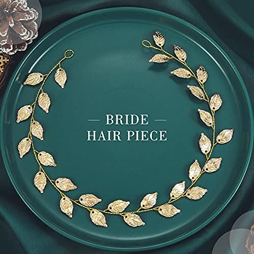 Wedding Headband Gold Leaf Bridal Headpieces for Bridesmaid and Flowergirls (15.7 Inches)