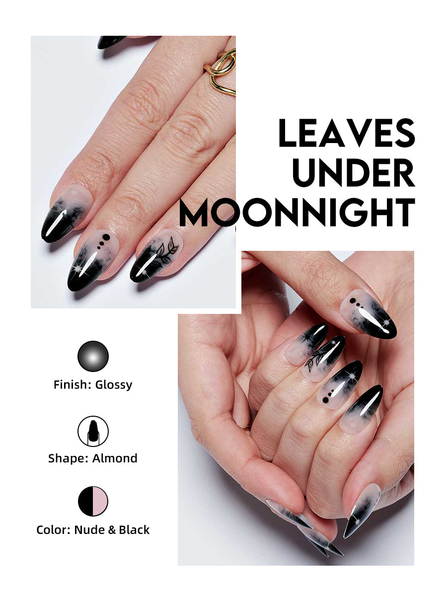 Women Fashion Mani Press On Nails Leaves Under Moonnight