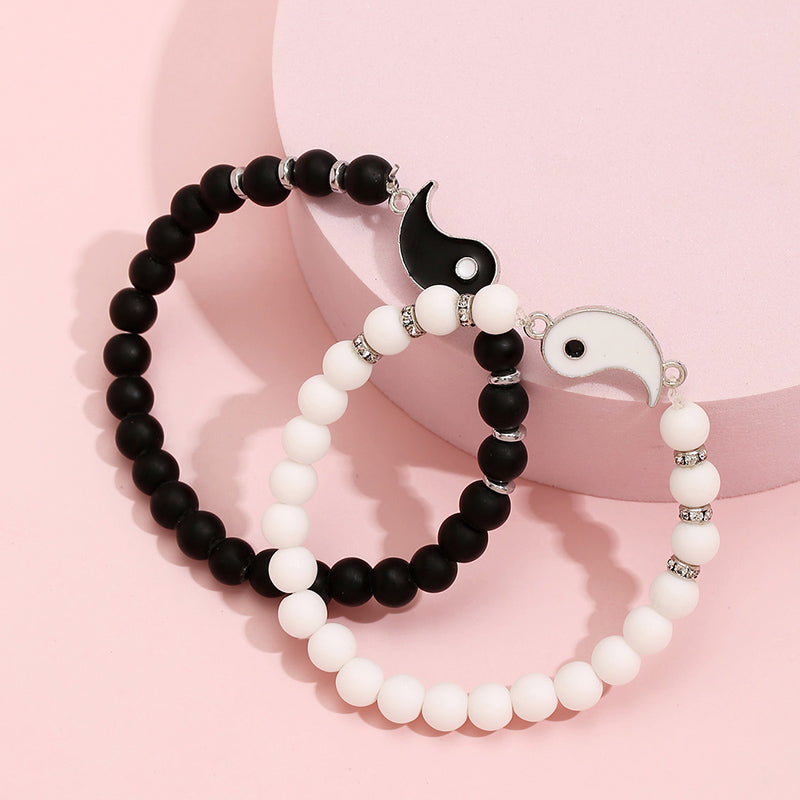 OL Yin-Yang Drop oil black and white couple beaded hand jewelry set
