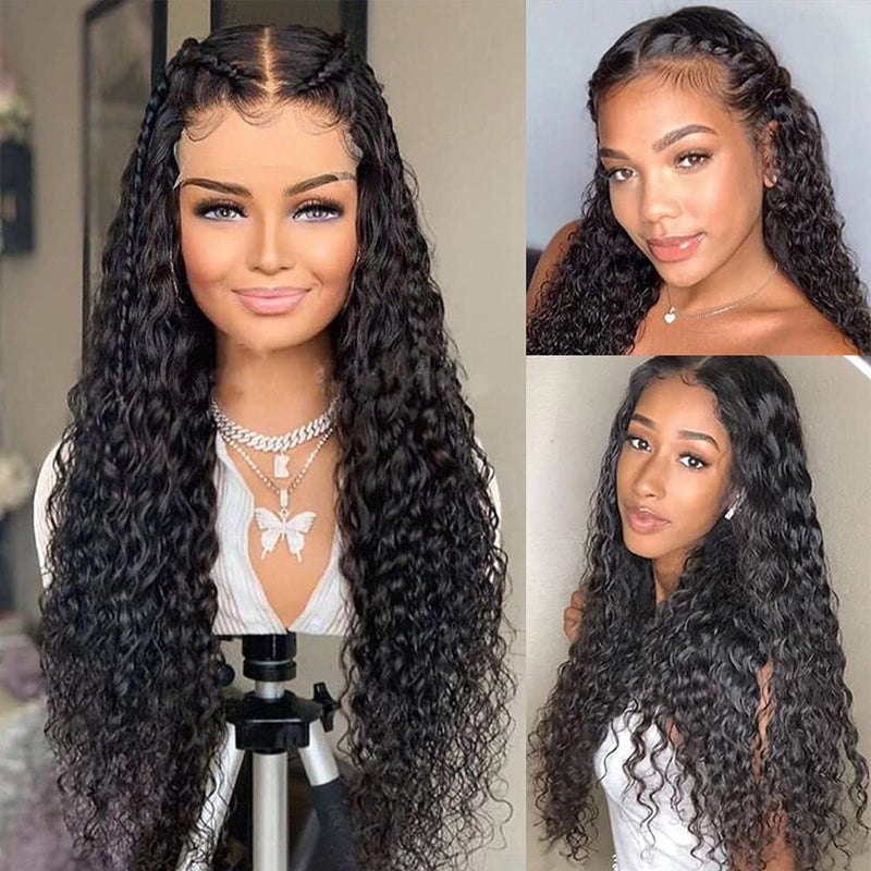 Water Wave 13X4 Lace Frontal 100% Human Virgin Hair Wig Natual Black