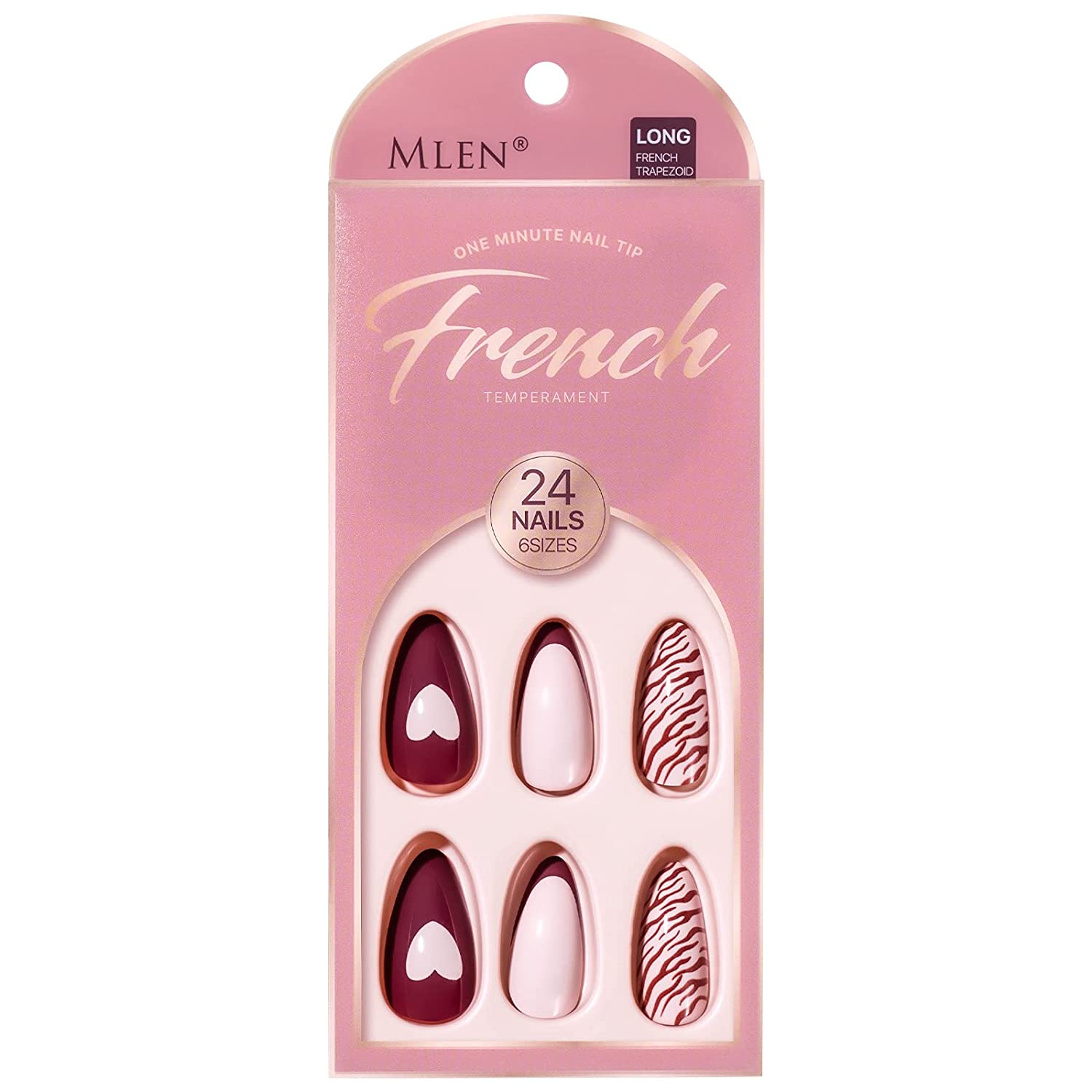 Mlen Red Press On Nails Long Coffin Fake Nails Frosted French Tip Press On Nails With Gel Acrylic Nails For Women And Girls 24Pcs