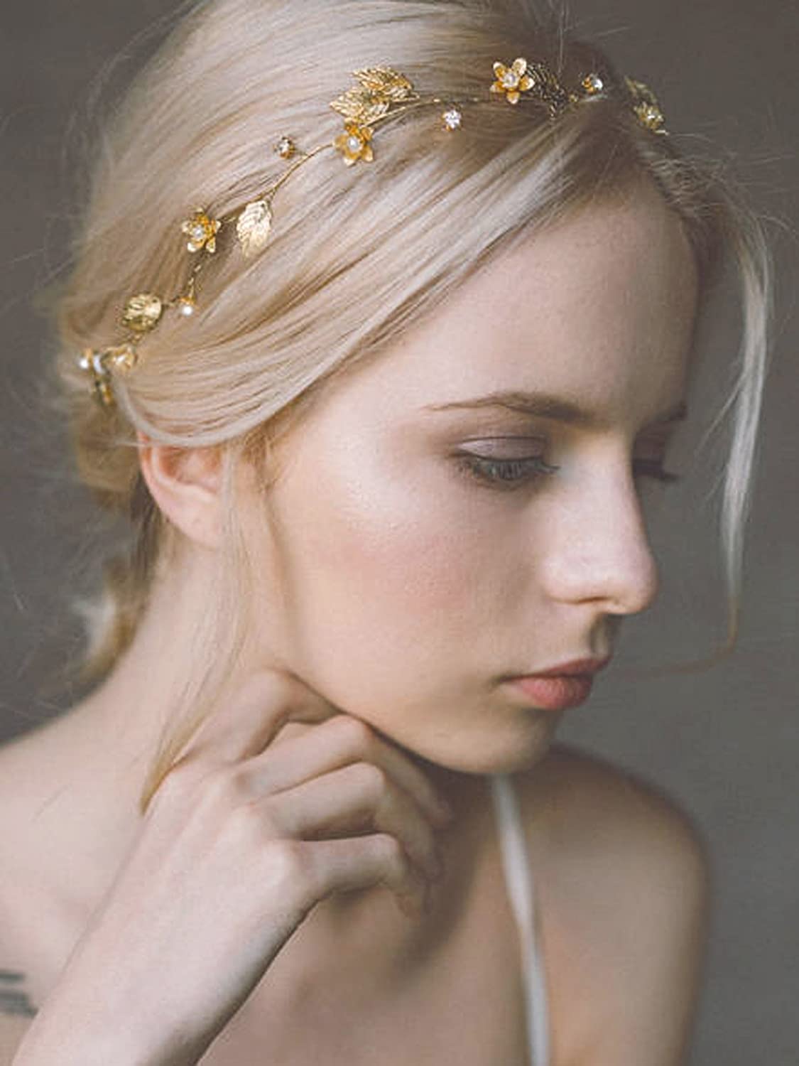 Yean Bride Wedding Hair Vine Headband Gold Leaf Bridal Accessories for Women