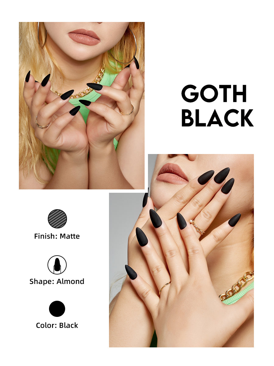 Women Fashion Mani Press On Nail Goth Black