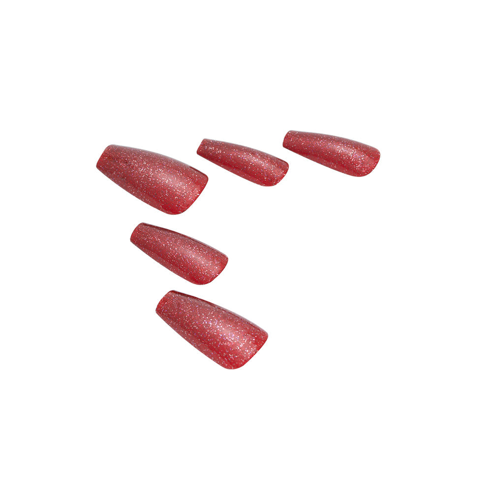 MLEN DIARY Shining Red Medium Coffin Press On Nails 24Pcs