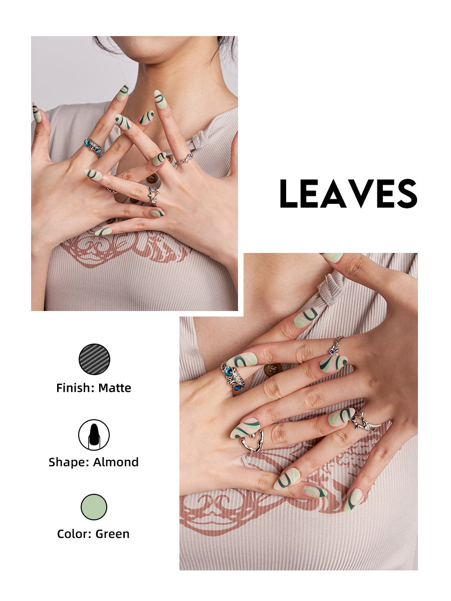 Women Fashion Mani Press On Nails Leaves/Almond