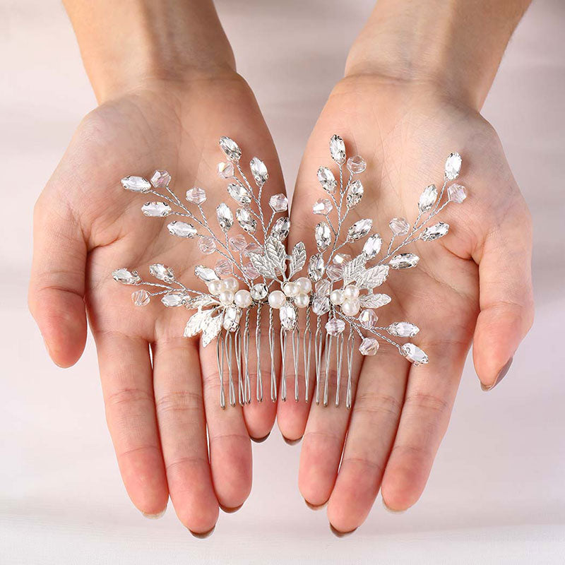 Flower Bride Wedding Hair Vine Crystal Bridal Hair Piece Pearl Headpiece Hair Accessories for Women and Girls