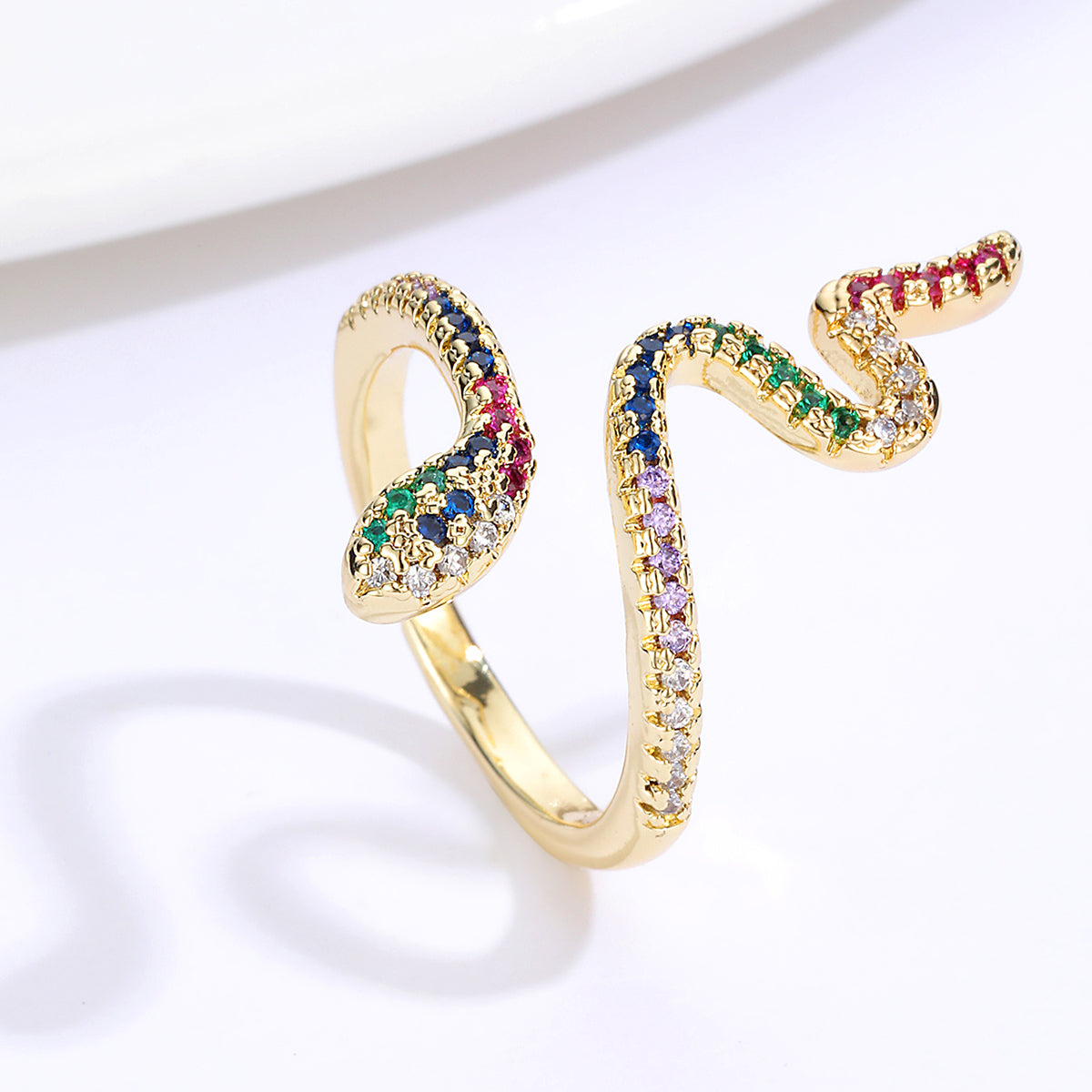 Fashion personality cool design sense 925 Silver inset Color Zircon Snake Opening ring