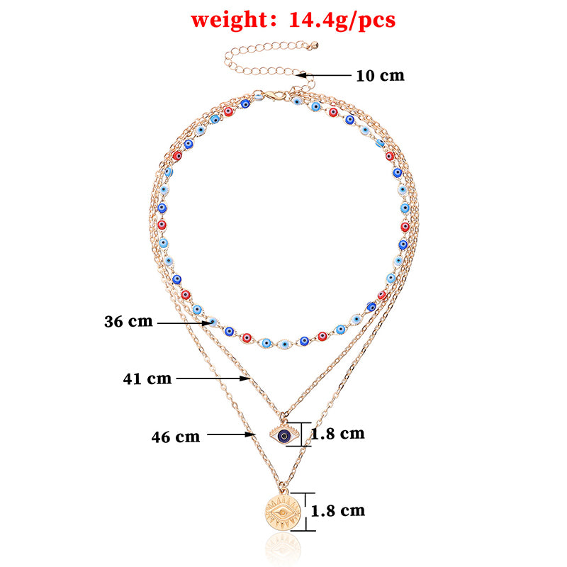 Exaggerated multi-layered devil's eye pendant necklace