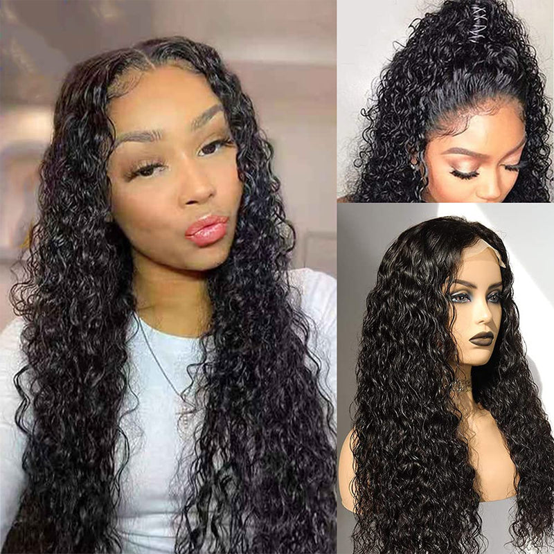 Water Wave 13X4 Lace Frontal 100% Human Virgin Hair Wig Natual Black