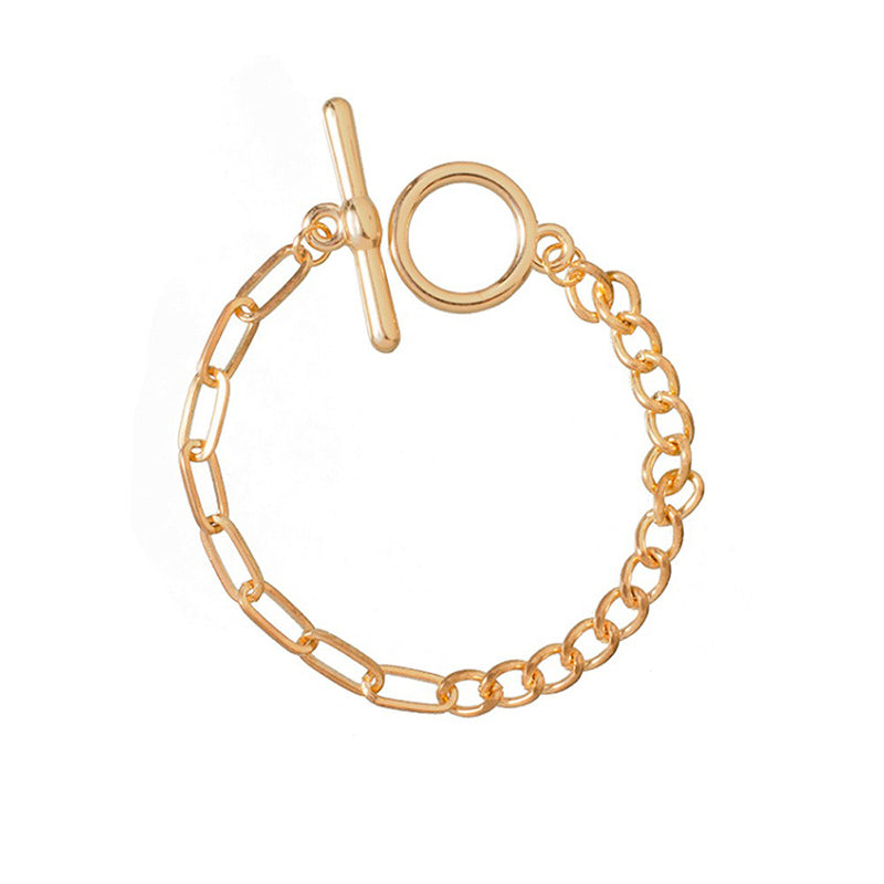 Geometric OT buckle metal bracelet female creative diamond-encrusted round beads multi-layer hand jewelry
