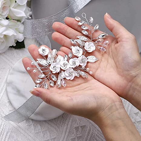 Silver Flower Bride Wedding Hair Vine Crystal Bridal Hair Piece Rhinestone Hair Accessories Leaf Hair Jewelry for Women and Girls