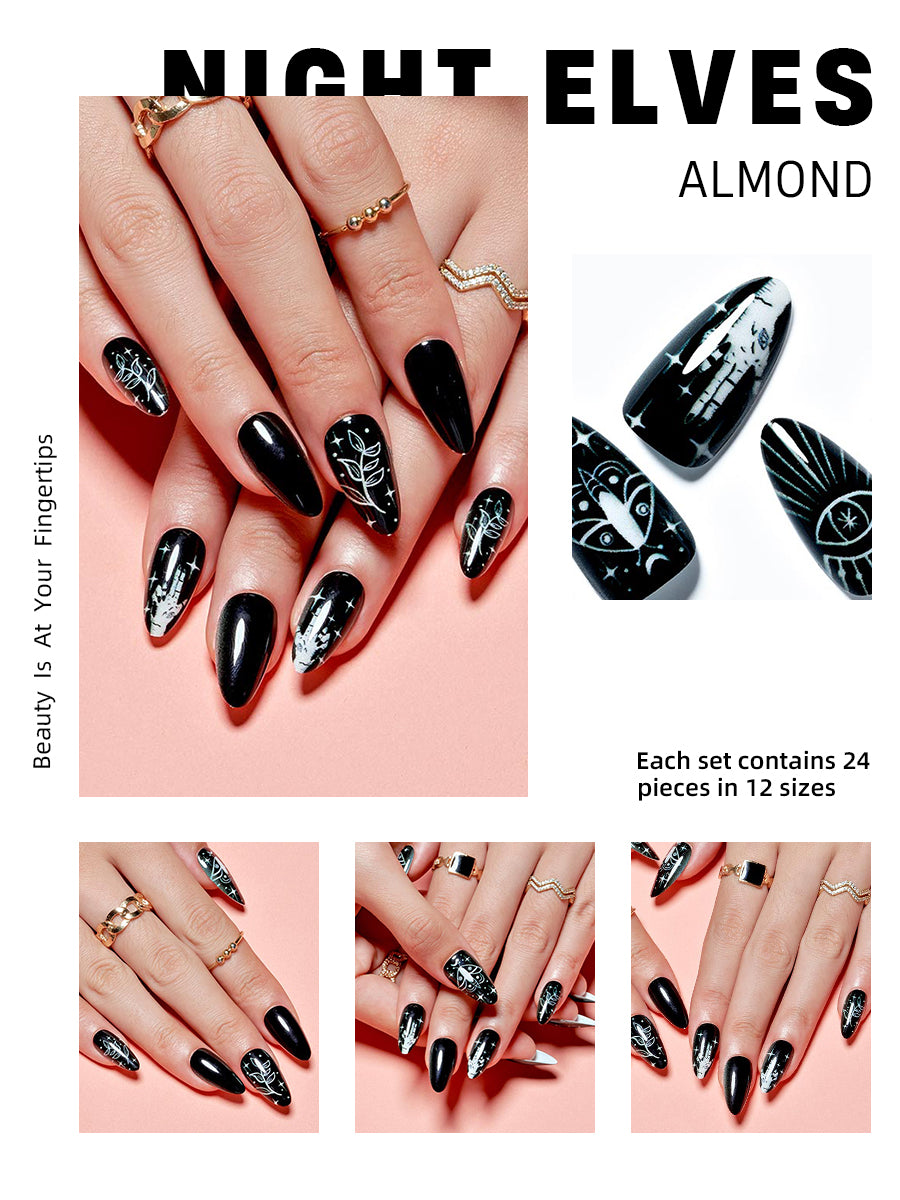 Women Fashion Mani Press On Nails Nude Night Elves/Almond
