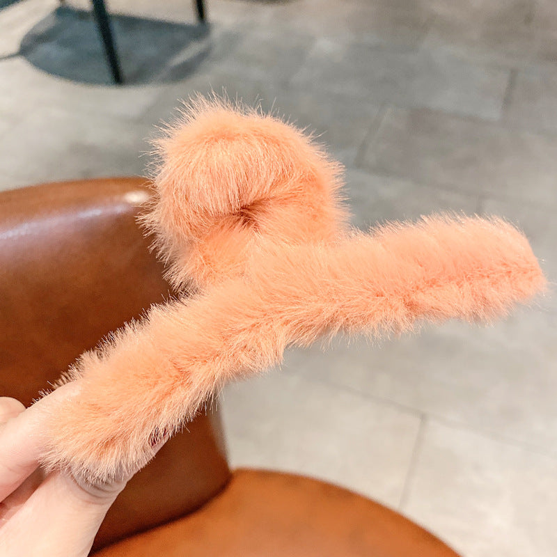 Fashion Plush Hair Claw Clips Korean Pure Color Fur Hair Claw Back Head Shark Clip Korea Hair Claw