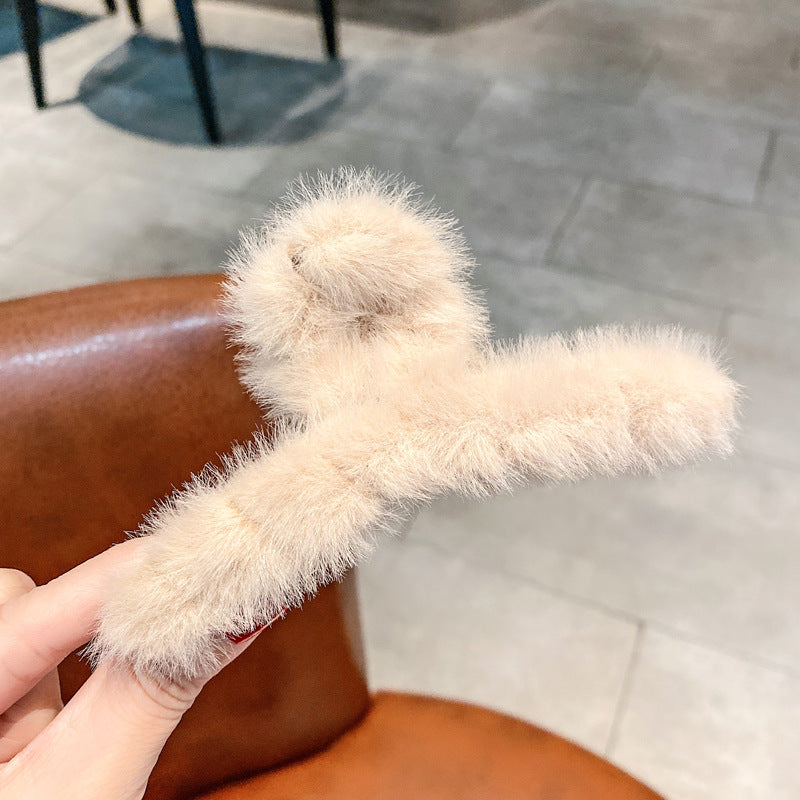 Fashion Plush Hair Claw Clips Korean Pure Color Fur Hair Claw Back Head Shark Clip Korea Hair Claw