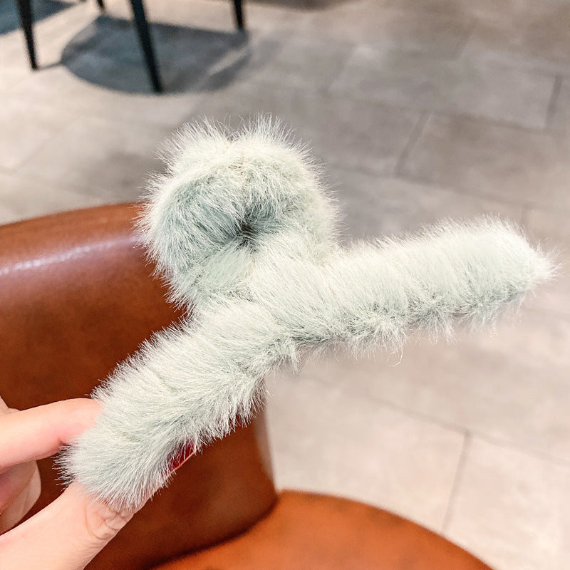 Fashion Plush Hair Claw Clips Korean Pure Color Fur Hair Claw Back Head Shark Clip Korea Hair Claw