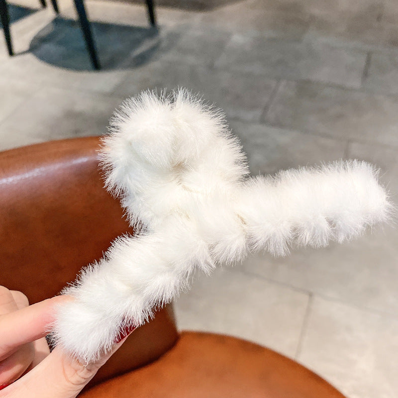 Fashion Plush Hair Claw Clips Korean Pure Color Fur Hair Claw Back Head Shark Clip Korea Hair Claw