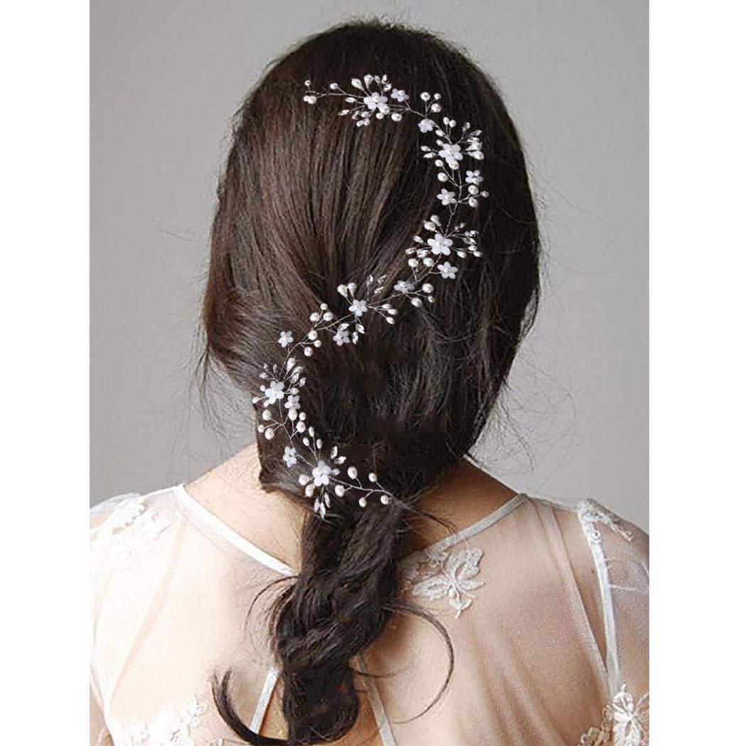 Wedding Crystal Flower Hair Vine Bridal Headpiece Headbands Wedding Hair Accessories for Brides (Silver)