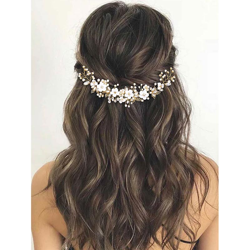 Flower Bride Wedding Hair Vine Crystal Bridal Hair Piece Pearl Headpiece Hair Accessories for Women and Girls