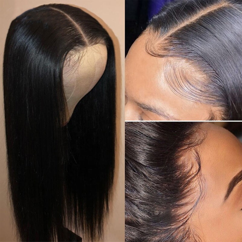 Silk Straight 4x4 Lace Closure Wigs Virgin Human Hair Natural Black