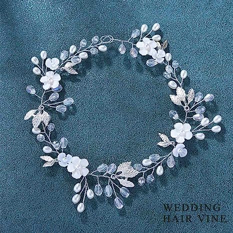 Bride Wedding Hair Vine Pearl Bride Hair Piece Leaf Wedding Headbands Flower Wedding Headpieces