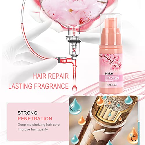 SEVICH Hair Treatment Mask, Cherry Blossom Leave-in Hair Mask, Deep Conditioner for Dry Damaged Hair Scalp Massage 30ml