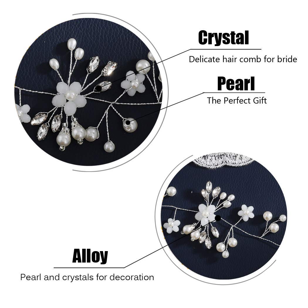 Wedding Crystal Flower Hair Vine Bridal Headpiece Headbands Wedding Hair Accessories for Brides (Silver)