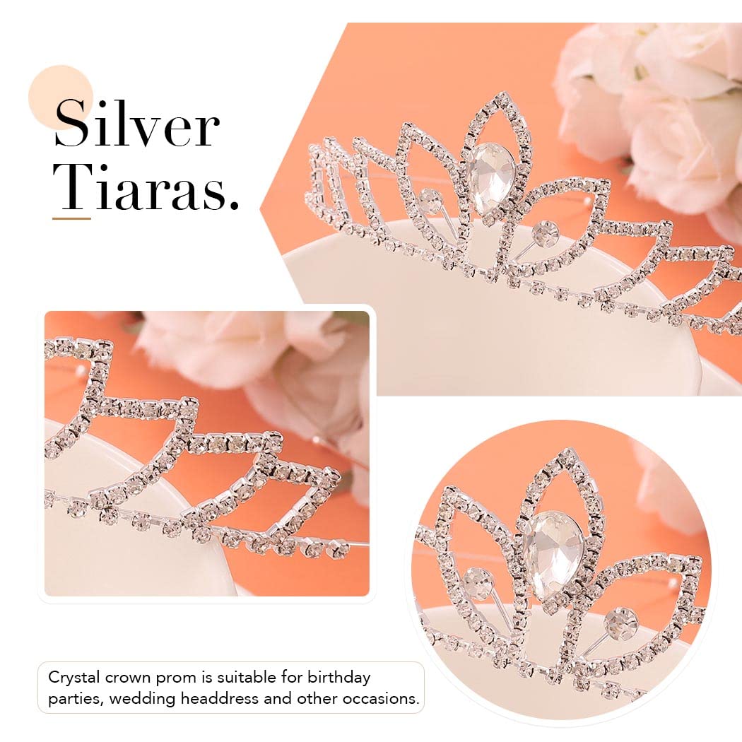 Silver Gilrs Tiaras Princess Rhinestone Crown Blue Crystal Crowns Birthday Party Headdress for Kids