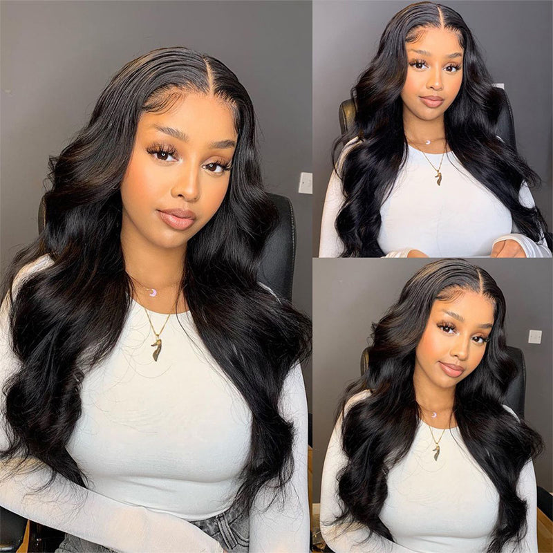 Body Wave 4x4 Lace Closure Brazilian 100% Human Hair Wigs Natural Black