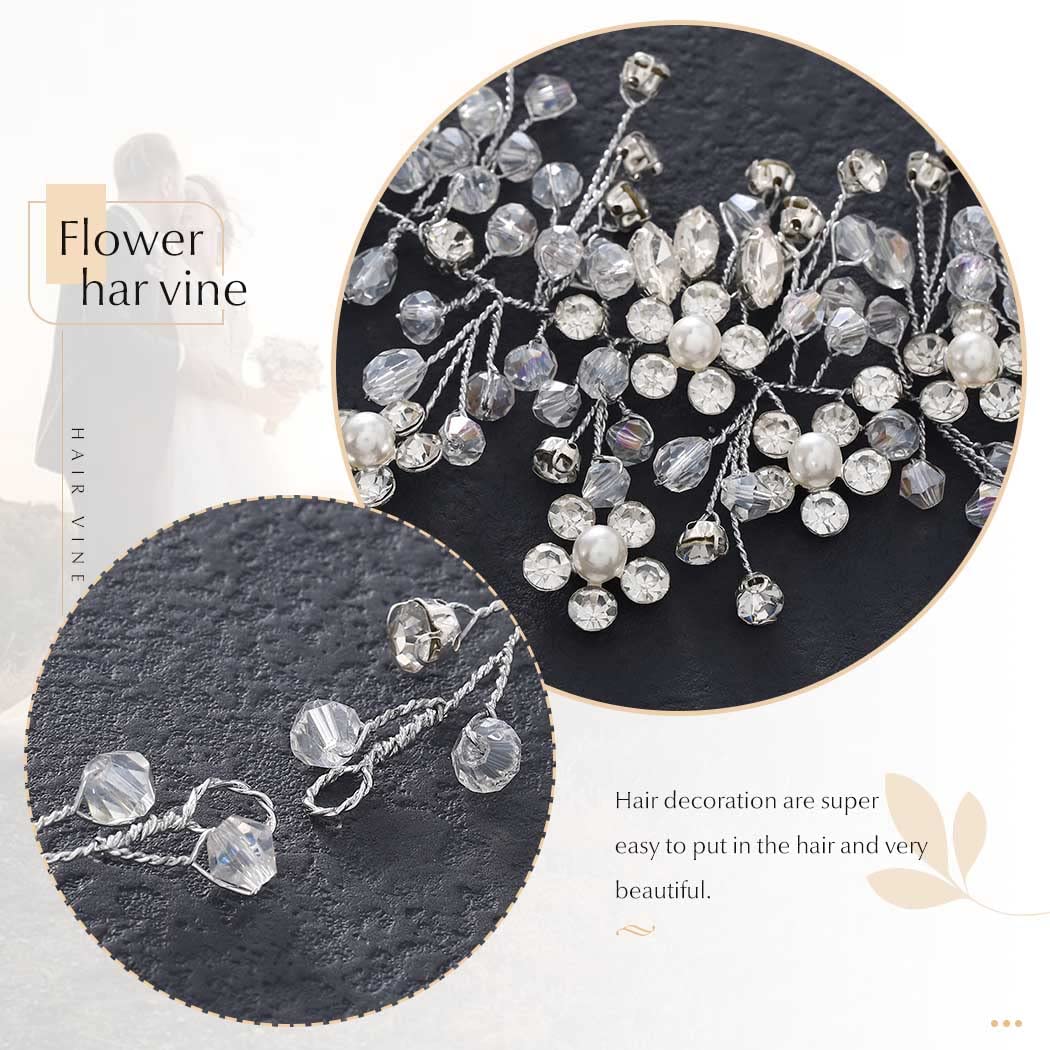 Flower Bride Wedding Headband Silver Crystal Pearl Hair Vine Braid Headpiece Bridal Hair Accessories for Women