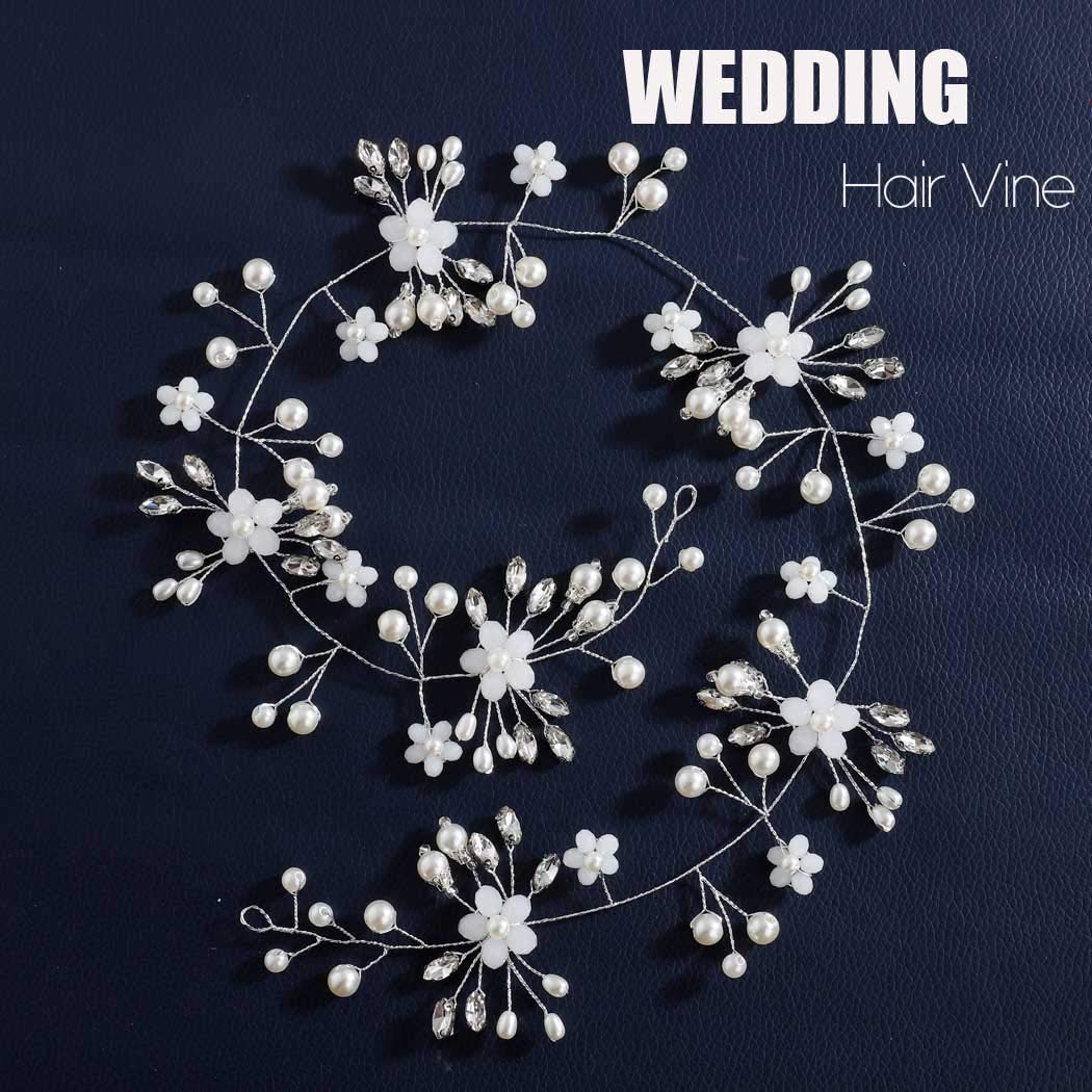 Wedding Crystal Flower Hair Vine Bridal Headpiece Headbands Wedding Hair Accessories for Brides (Silver)