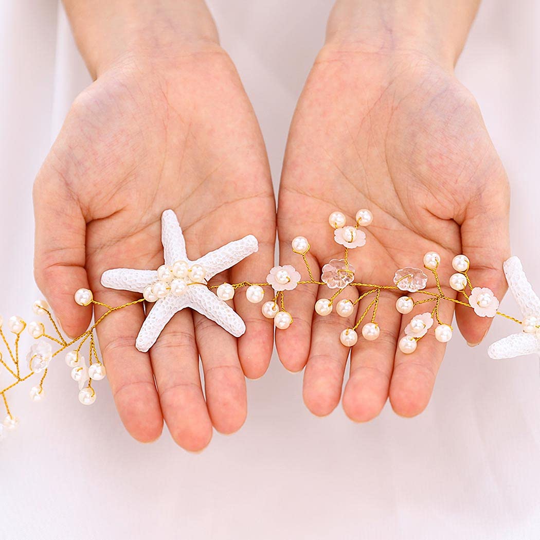 Starfish Bride Wedding Hair Vine Pearl Bridal Headpiece Beach Wedding Hair Accessories for Women and Girls