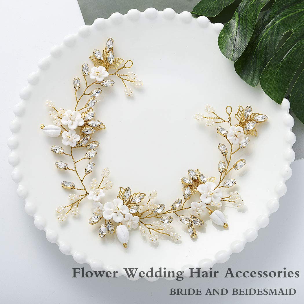 Bride Flower Wedding Hair Vine Silver Pearls Bridal Hair Piece Crystal Hair Accessories for Women and Girls