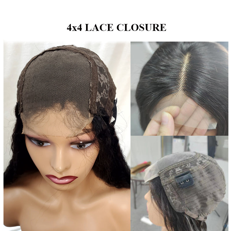Silk Straight 4x4 Lace Closure Wigs Virgin Human Hair Natural Black