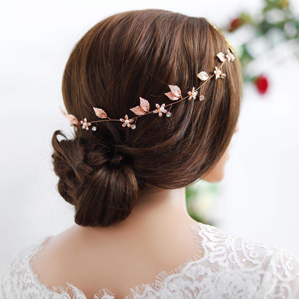 Yean Bride Wedding Hair Vine Headband Gold Leaf Bridal Accessories for Women