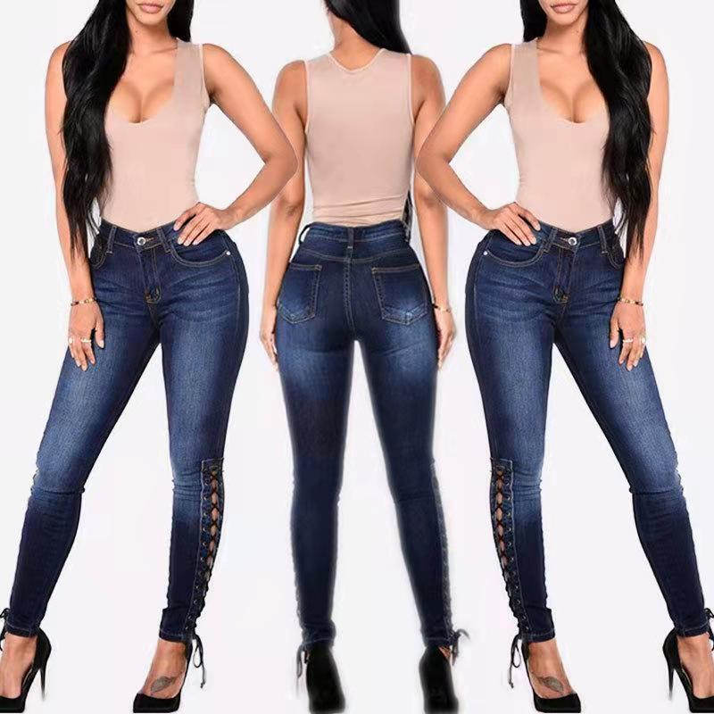 Women Fashion Slimming lace-up jeans