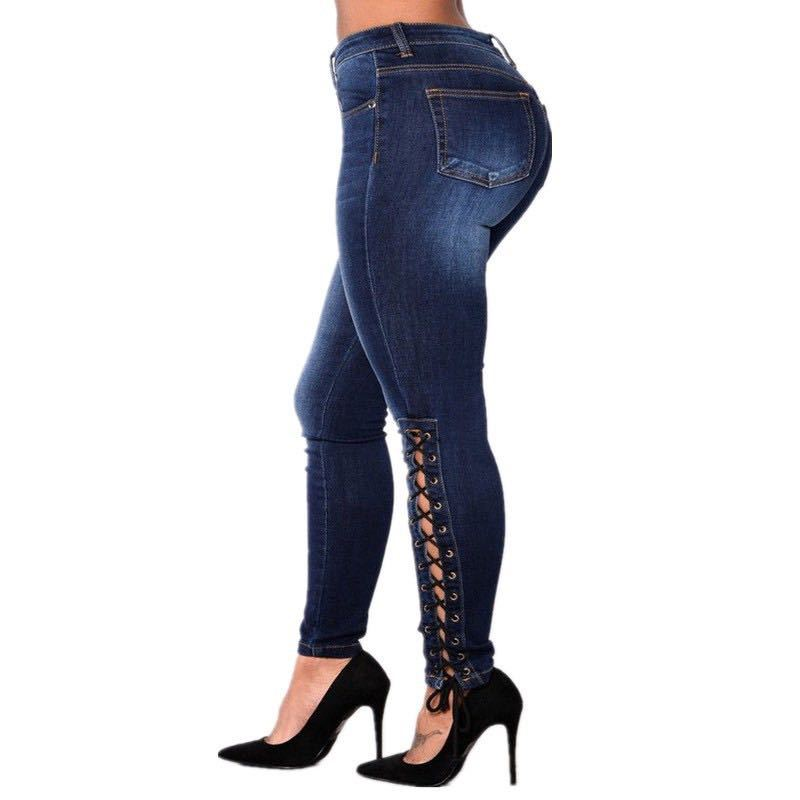 Women Fashion Slimming lace-up jeans