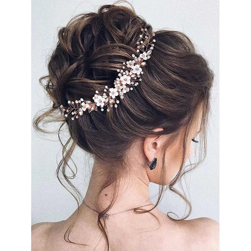 Flower Bride Wedding Hair Vine Crystal Bridal Hair Piece Pearl Headpiece Hair Accessories for Women and Girls